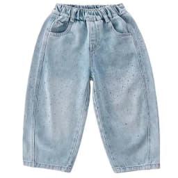 2026 Spring Autumn Kids Girl Jeans  Trendy Loose Casual Kids Denim Pants with Embellishments Children Girls Shiny Trousers
