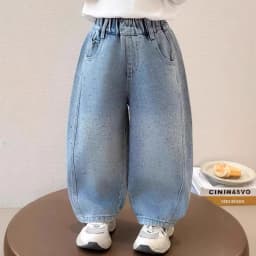 2026 Spring Autumn Kids Girl Jeans  Trendy Loose Casual Kids Denim Pants with Embellishments Children Girls Shiny Trousers