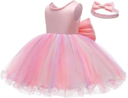 Baby Dresses Girl 1st Birthday Party Backless Embroidery Elegant Big Bow Wedding White Tutu Gown Girls Christening Costume