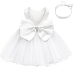 Baby Dresses Girl 1st Birthday Party Backless Embroidery Elegant Big Bow Wedding White Tutu Gown Girls Christening Costume