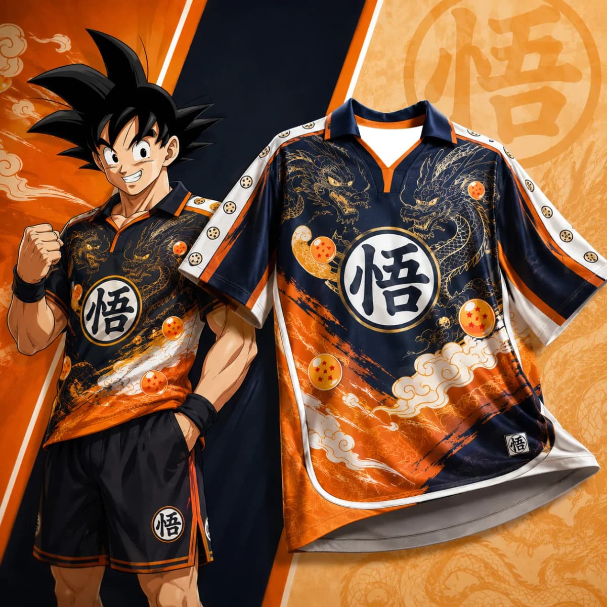 Seven Dragon Ball Sun Wukong Theme Jersey China-Chic Golden Dragon Wu Word 3D Printing Large Loose Breathable Short Sleeve