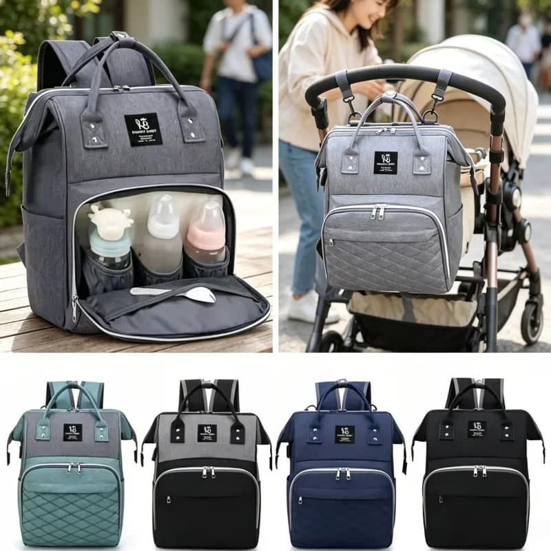 Multifunctional Large Capacity Diaper Backpack with Changing Mat - Hanging Stroller Organizer for Mom & Baby