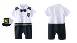 Baby Boy Clothes Playsuit Captain Sailor Romper Short Sleeve Jumpsuit Costumes Summer Outfits Newborn Baby Clothes Daily Wear