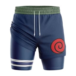 Naruto Konoha Jonin Shippuden Anime Print 2-in-1 Performance Shorts Family Summer Breathable Quick Dry Unisex Gym Fitness Shorts