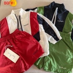 2-11Y Children's Set 2026 Summer Boys Girls Patchwork Sunscreen Coat Baby Long Sleeves Sports Top and Casual Quick Drying Shorts
