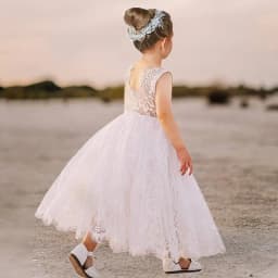 Girl Family Set Princess Dress White Lace Long Dress Wedding Flower Children Open Back Wedding Dress Girl Elegant Evening Dress
