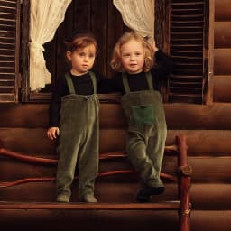Velour Set with Polar Fleece Pocket Family Clothing Dress Top and Romper Overall Suspender Children Green Elegant Bust Shrink