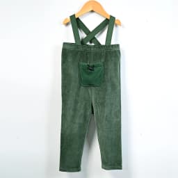 Velour Set with Polar Fleece Pocket Family Clothing Dress Top and Romper Overall Suspender Children Green Elegant Bust Shrink