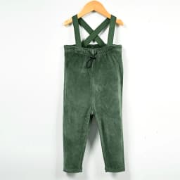 Velour Set with Polar Fleece Pocket Family Clothing Dress Top and Romper Overall Suspender Children Green Elegant Bust Shrink