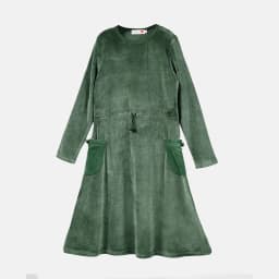 Velour Set with Polar Fleece Pocket Family Clothing Dress Top and Romper Overall Suspender Children Green Elegant Bust Shrink