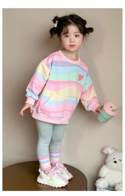Baby Girls Rainbow Striped Spring Autumn Sport Causal Clothing Sets Children Kids Hoody T Shirt Pants Clothes for 2 to 8 years