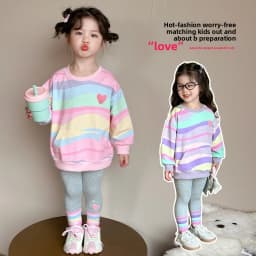 Baby Girls Rainbow Striped Spring Autumn Sport Causal Clothing Sets Children Kids Hoody T Shirt Pants Clothes for 2 to 8 years