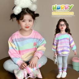 Baby Girls Rainbow Striped Spring Autumn Sport Causal Clothing Sets Children Kids Hoody T Shirt Pants Clothes for 2 to 8 years