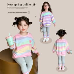 Baby Girls Rainbow Striped Spring Autumn Sport Causal Clothing Sets Children Kids Hoody T Shirt Pants Clothes for 2 to 8 years