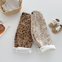 Winter 0-5Y Baby Boys Girls Corduroy Pants Fleece Lined Leopard Floral Print Wide Leg Trousers Warm Soft Children Clothing