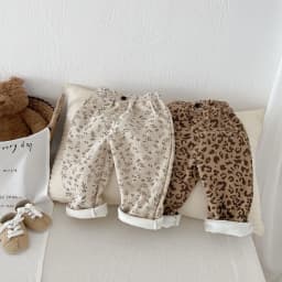 Winter 0-5Y Baby Boys Girls Corduroy Pants Fleece Lined Leopard Floral Print Wide Leg Trousers Warm Soft Children Clothing