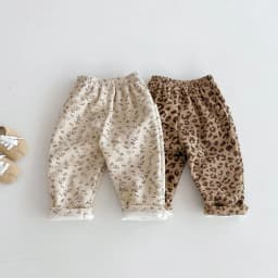 Winter 0-5Y Baby Boys Girls Corduroy Pants Fleece Lined Leopard Floral Print Wide Leg Trousers Warm Soft Children Clothing