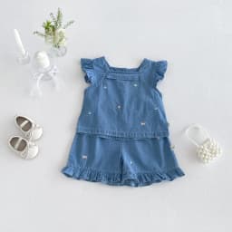 2026 Summer Girls' Flared Denim Embroidered Set - Fashion Lightweight Top + Shorts Set for Baby Girls