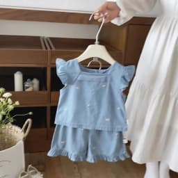2026 Summer Girls' Flared Denim Embroidered Set - Fashion Lightweight Top + Shorts Set for Baby Girls