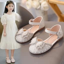 2026 Summer Girls Sandals Fashion Sequins Rhinestone Bow Girls Princess Shoes Baby Girl Shoes Flat Heel Sandals Size 23-35