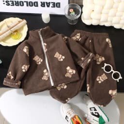Ircomll Kids Flannel Coat And Pants Set - Autumn Spring Toddler Outerwear Unisex Homewear 1-10 Years Boys Girls Clothing Suit