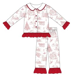Wholesale Christmas Casul Ruffled Toddler Girls Pajamas Long Sleeves Newborn Jumpsuit Sleepwear Outfits with Robe