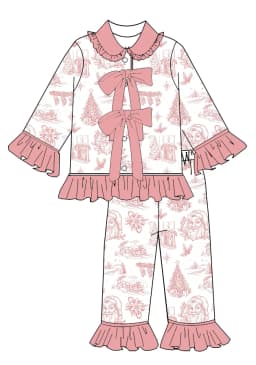 Wholesale Christmas Casul Ruffled Toddler Girls Pajamas Long Sleeves Newborn Jumpsuit Sleepwear Outfits with Robe
