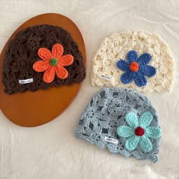 Spring Kids Knit Hat 3-6T Sweet Knitted Flower Girls Head Cap Hollowed-out Breathable Children Styling Hat