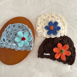 Spring Kids Knit Hat 3-6T Sweet Knitted Flower Girls Head Cap Hollowed-out Breathable Children Styling Hat