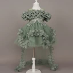 Kids Dress For Girls Ruffles Sleeve Flower Girl Gown Purple Birthday Evening Party Costume