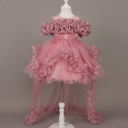 Kids Dress For Girls Ruffles Sleeve Flower Girl Gown Purple Birthday Evening Party Costume