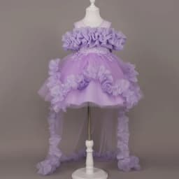 Kids Dress For Girls Ruffles Sleeve Flower Girl Gown Purple Birthday Evening Party Costume