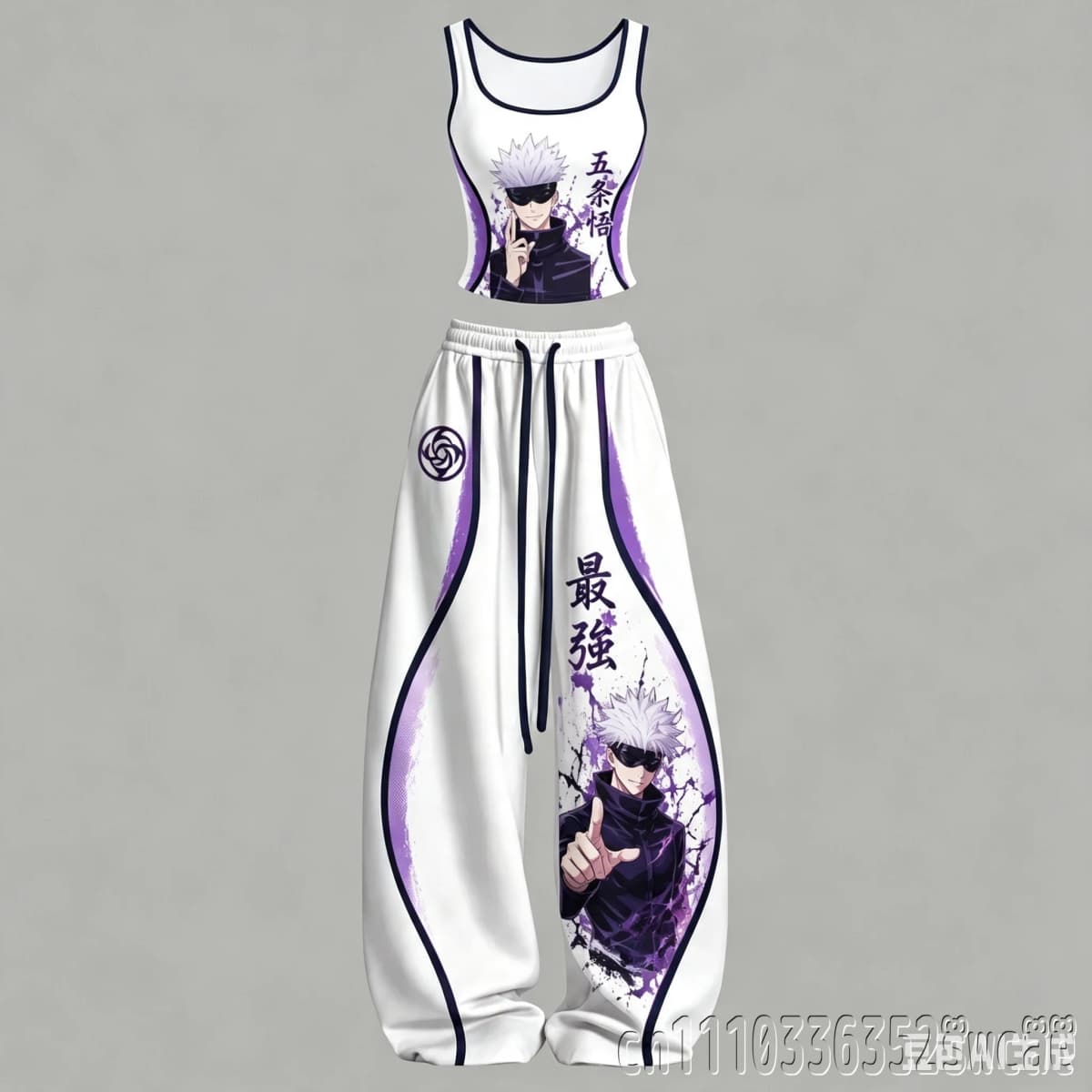 Jujutsu Kaisen Anime Character Top Wide Leg Pants Set Women Hot Girl Two Piece Outfit Casual Street Tracksuit Family Kids