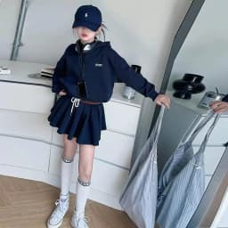 Girls Autumn Casual Outfit Set Two-Piece Long-Sleeve Top + Short Skirt Set Children's Clothing Set Suitable for Girls Aged 7-17