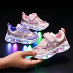 New LED Children Cute Cartoon Sequin Casual Sneaker for Children Shoes Girl Mesh Breathable Lighting Shoes Baby Illuminated Shoe