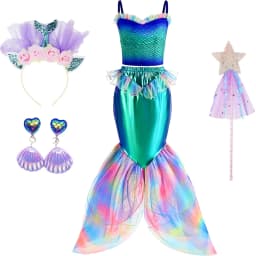 Girls Blue Mermaid Two Piece Dress Set for Birthday Party Halloween Costumes Princess Cosplay