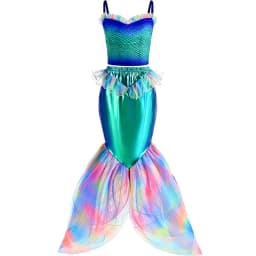 Girls Blue Mermaid Two Piece Dress Set for Birthday Party Halloween Costumes Princess Cosplay
