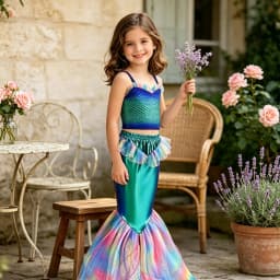 Girls Blue Mermaid Two Piece Dress Set for Birthday Party Halloween Costumes Princess Cosplay