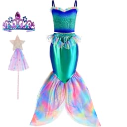 Girls Blue Mermaid Two Piece Dress Set for Birthday Party Halloween Costumes Princess Cosplay