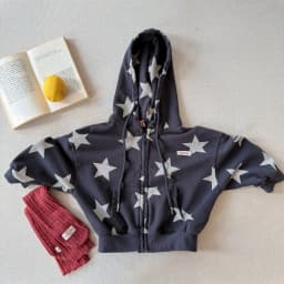Children Casual Full Stars Coat Boys Girls Loose Hooded Coat Baby Vintage Jacket Kids Cotton Cardigan Toddler Zipper Tops