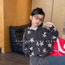 Children Casual Full Stars Coat Boys Girls Loose Hooded Coat Baby Vintage Jacket Kids Cotton Cardigan Toddler Zipper Tops