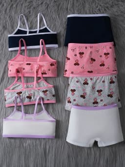 4 Sets/8 Pieces Girls' Underwear Set, Short Camisole Development Bra for Girls, Girls' Underwear 8-Piece Set, Soft and Stretchy