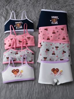 4 Sets/8 Pieces Girls' Underwear Set, Short Camisole Development Bra for Girls, Girls' Underwear 8-Piece Set, Soft and Stretchy