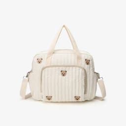 Nylon Crossbody Chic Bear & Tulip Embroidered Diaper Bag with Stroller Clip for Youngsters Travel Essentials
