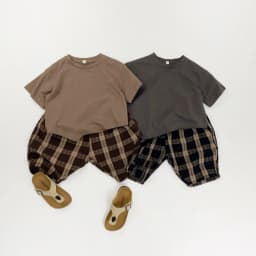 Korean Style Children Capri Pants Retro Grid Patterned Kids Shorts Pants Summer Soft Breathable Unisex Trouser