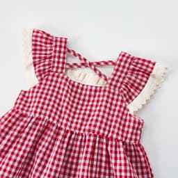 Korean-Style Summer Girl's Sweet Check Short-Sleeved Set, Cute Frilled Princess Dress + Denim Shorts for Baby Girls