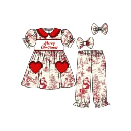 Wholesale Kids Pyjamas Christmas Girls Heart Pocket Pajama Set Boys Set Santa Children Sleepwear