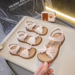 Summer Girl's Sandals With Lace Bowknot Open Toe Children's Beach Shoes for Toddlers Soft Sole Non-slip Flexiable Kids Footwear