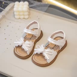 Summer Girl's Sandals With Lace Bowknot Open Toe Children's Beach Shoes for Toddlers Soft Sole Non-slip Flexiable Kids Footwear