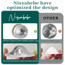 The Original Silvery Nursing Cups, 2 Pcs Trilaminate Silver Nipple Shields with 2 Silicone Proctect Rings for Breastfeeding